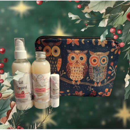 Trousse de toilette hibou - cosmétiques lait d'ânesse